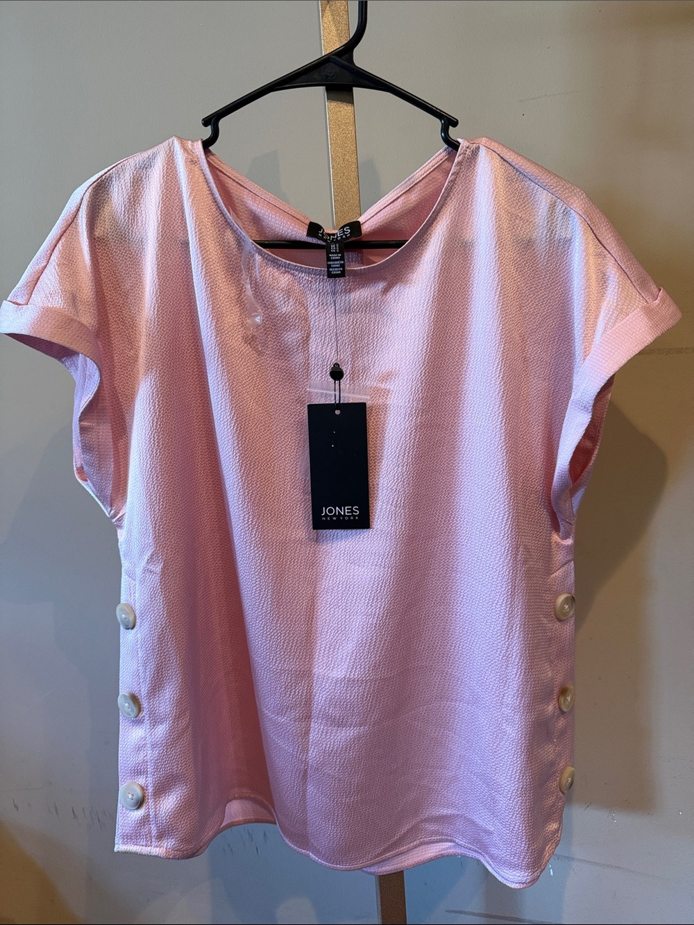 Jones New York Light Pink Short Sleeve Side-Button Blouse